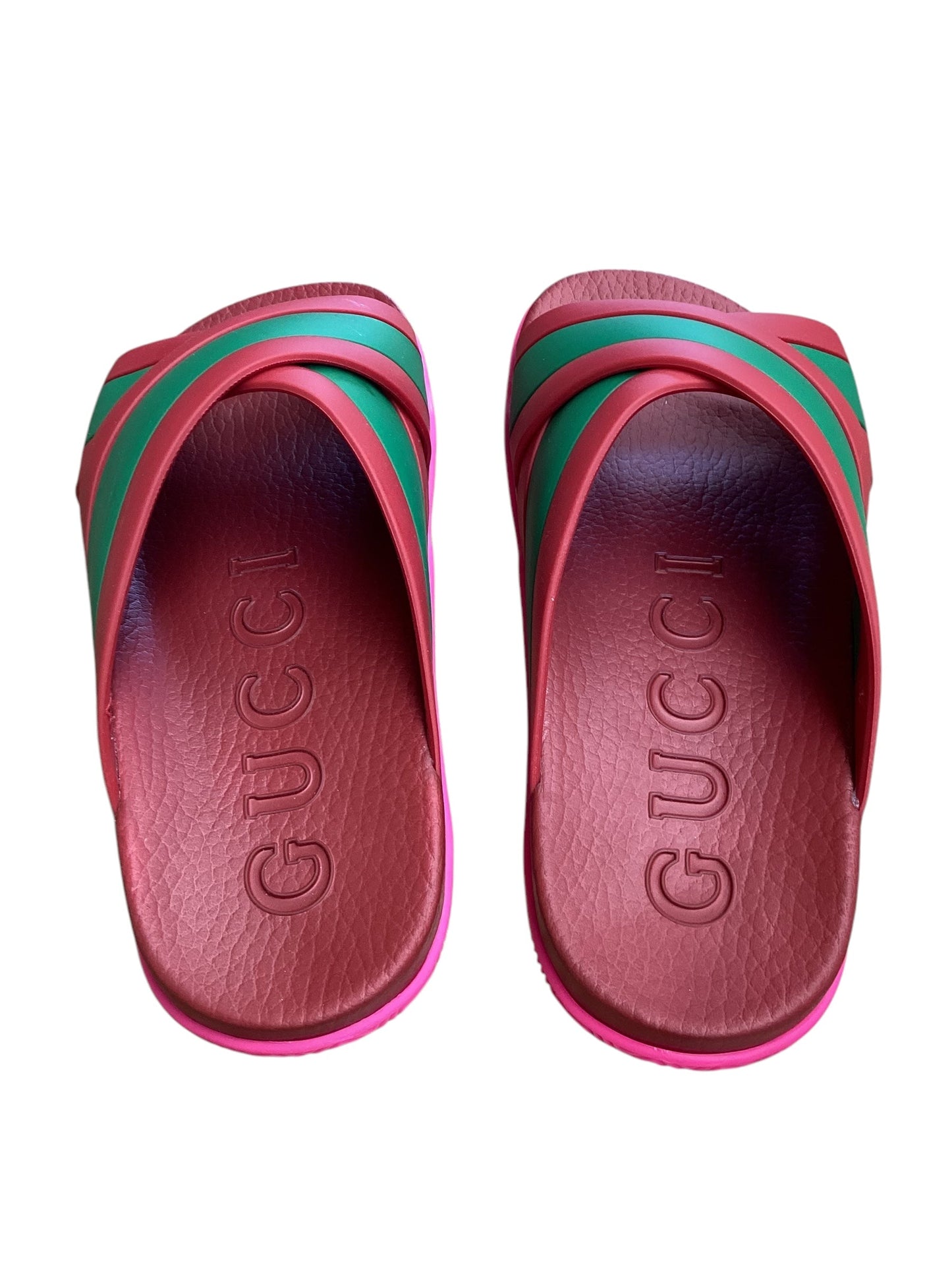 Shoes Designer By Gucci In Green & Red, Size: 8