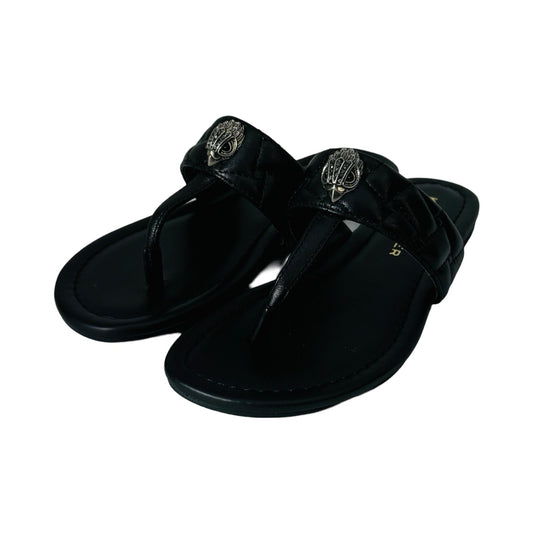 NWT Kensington Quilted Leather Eagle Head T-Bar Black Sandals Flats Designer By Kurt Geiger  Size: 6