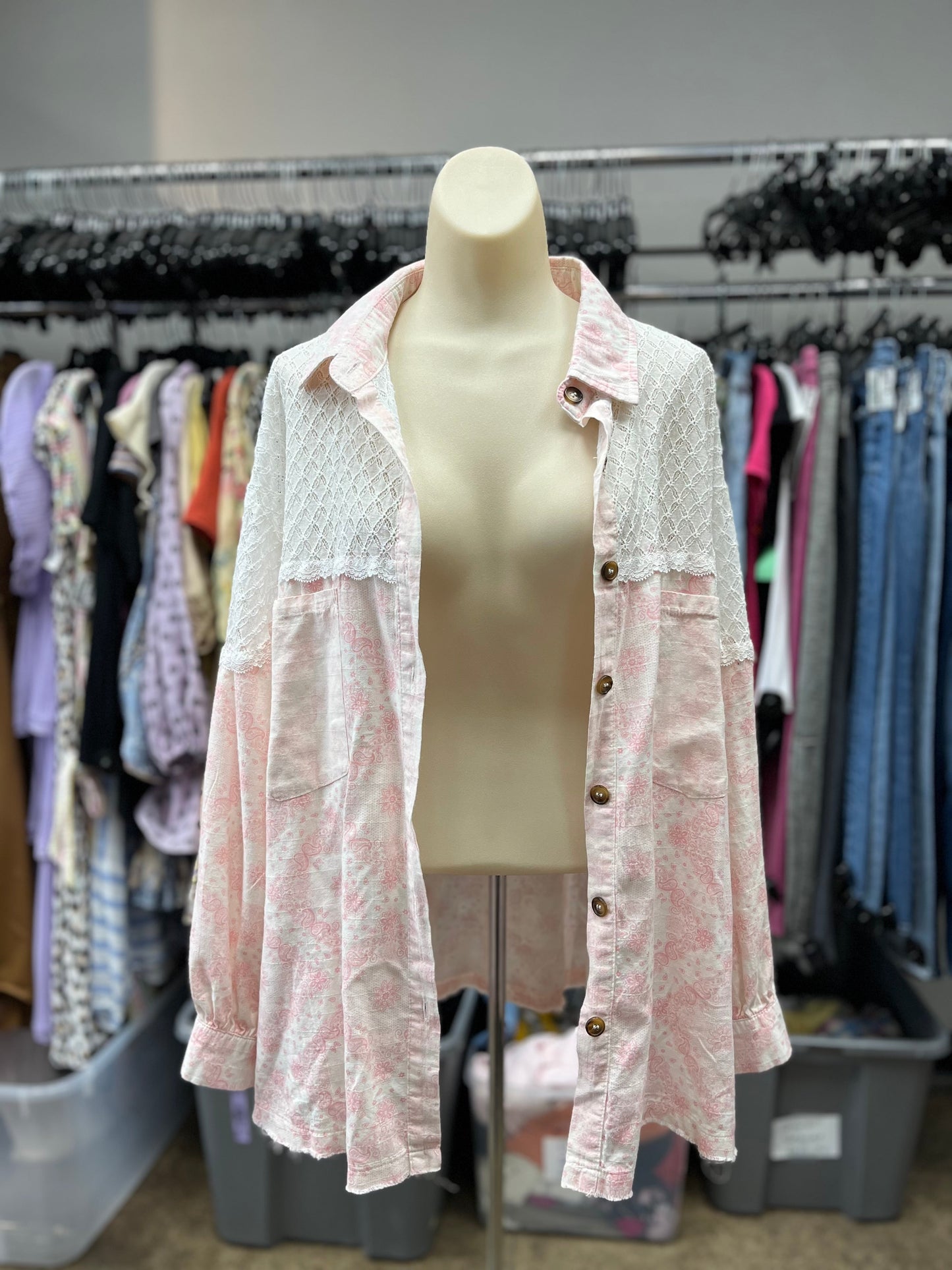 Pink & White Top Long Sleeve Pol, Size S