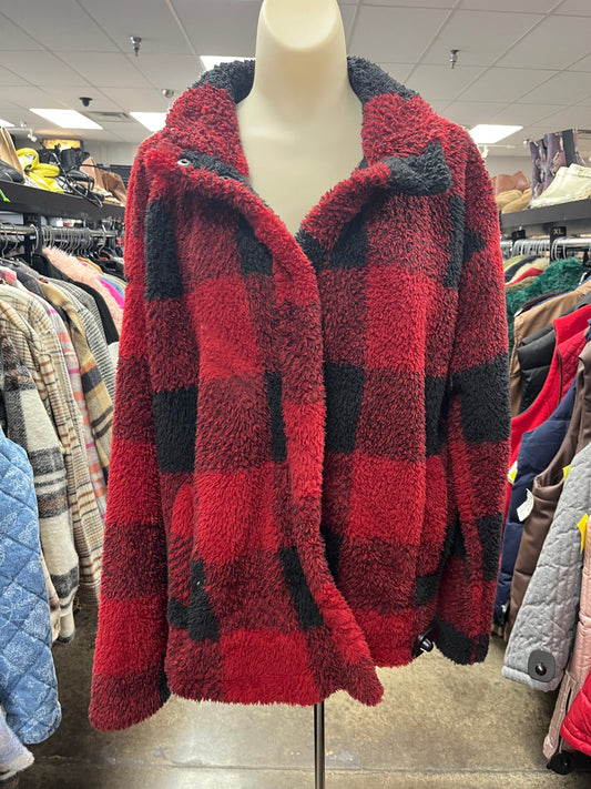 Jacket Faux Fur & Sherpa By Harper In Black & Red, Size: L