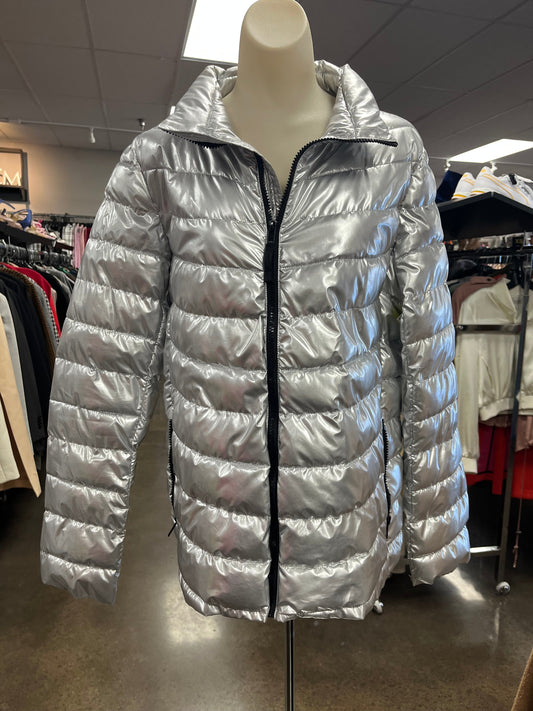 Jacket Puffer & Quilted By Gap In Silver, Size: L