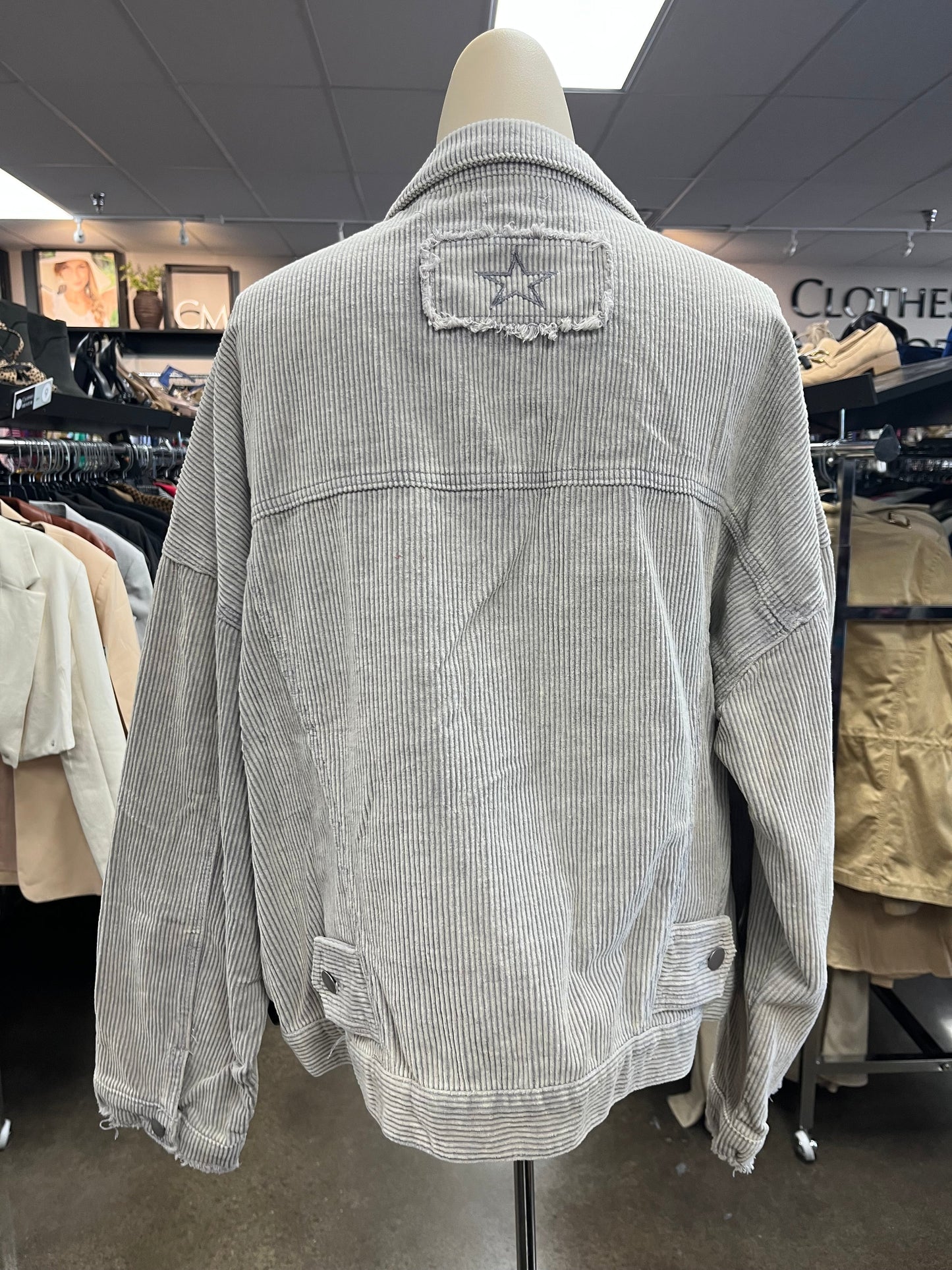 Jacket Shirt By Pol In Grey, Size: L