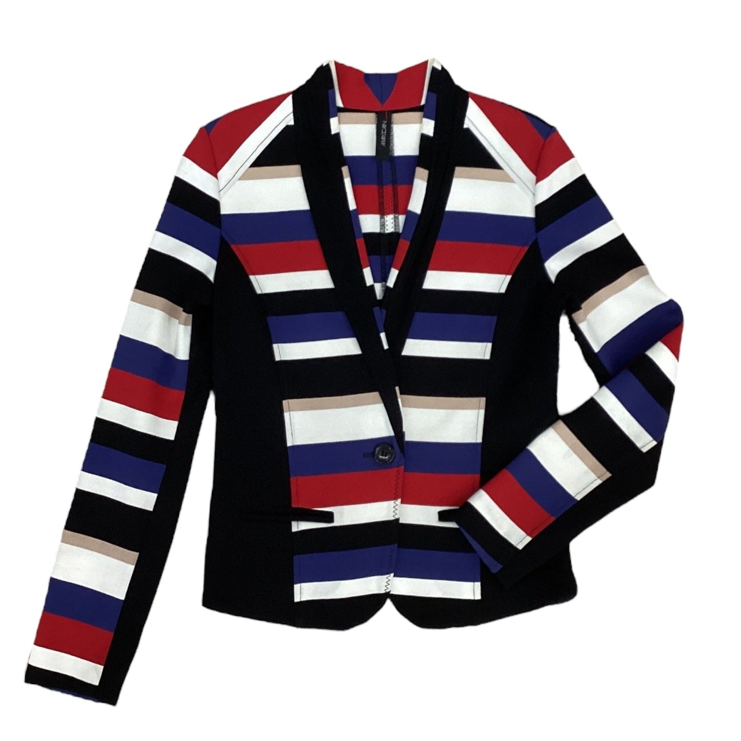 Blazer Designer By Clothes Mentor In Striped Pattern, Size: M