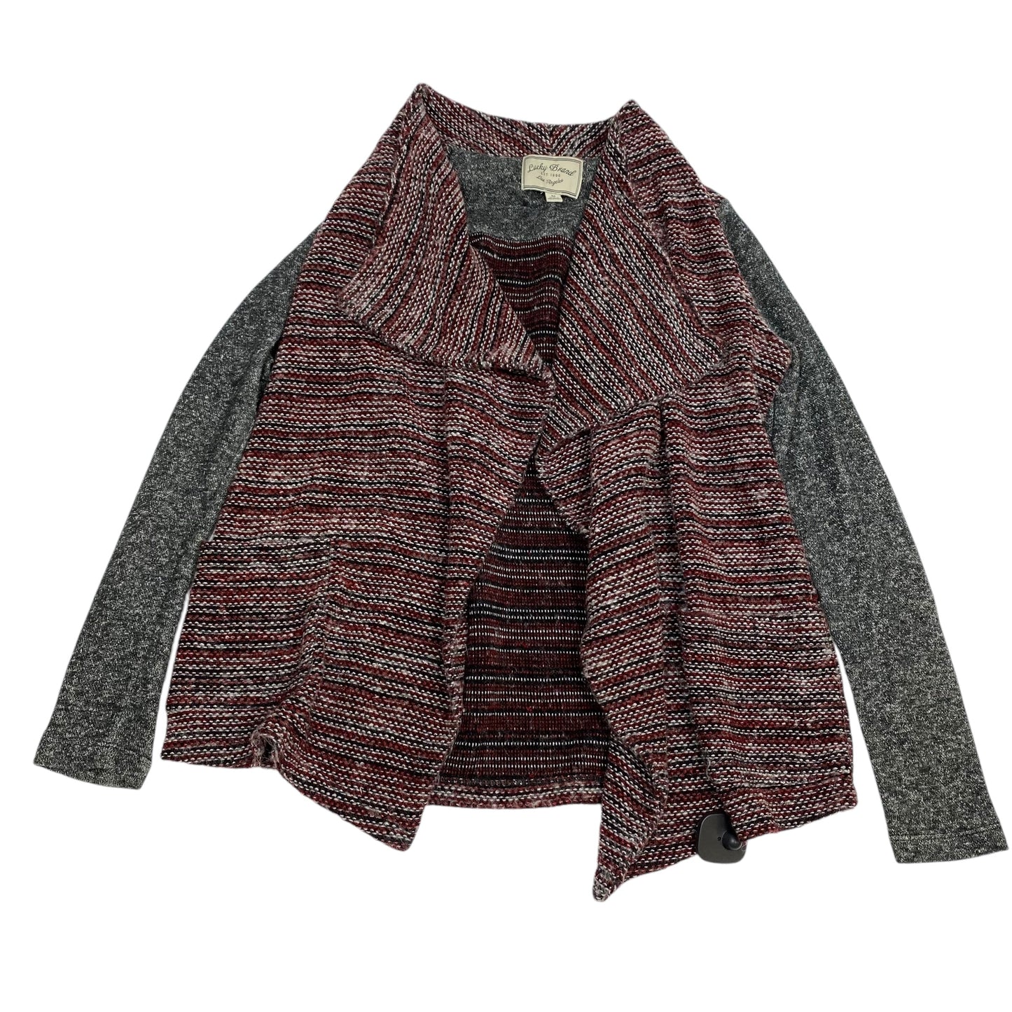 Sweater Cardigan By Lucky Brand In Grey & Red, Size: M