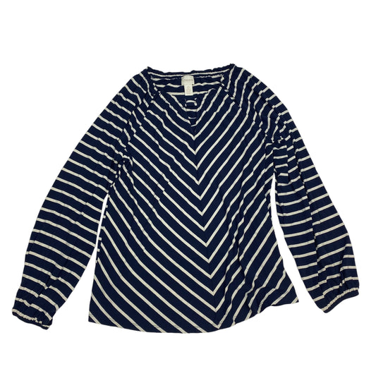 Top Long Sleeve By Chicos In Blue & Cream, Size: S