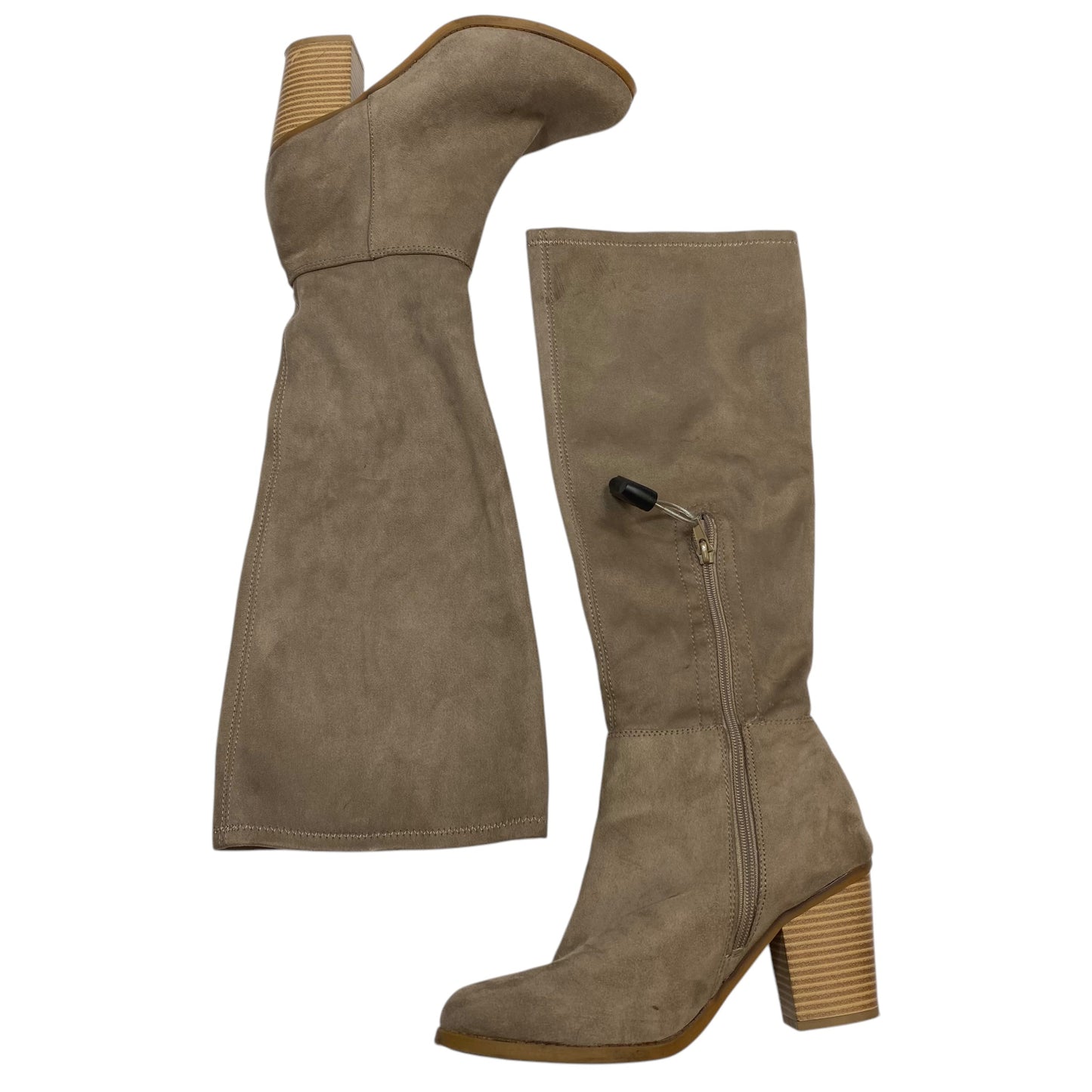 Boots Knee Heels By True Craft In Taupe, Size: 6.5