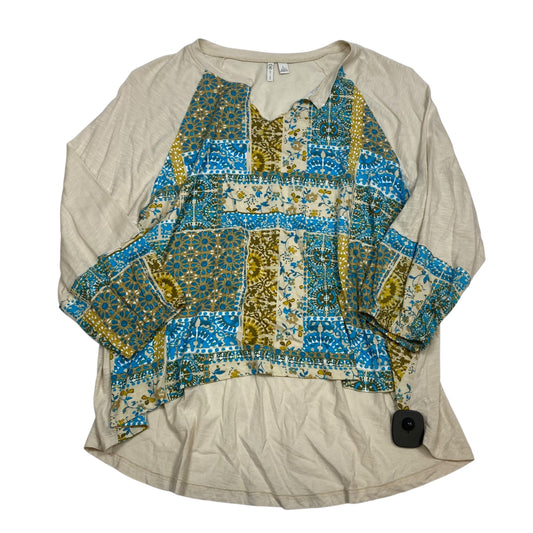 Top Long Sleeve By Cato In Blue & Cream, Size: L