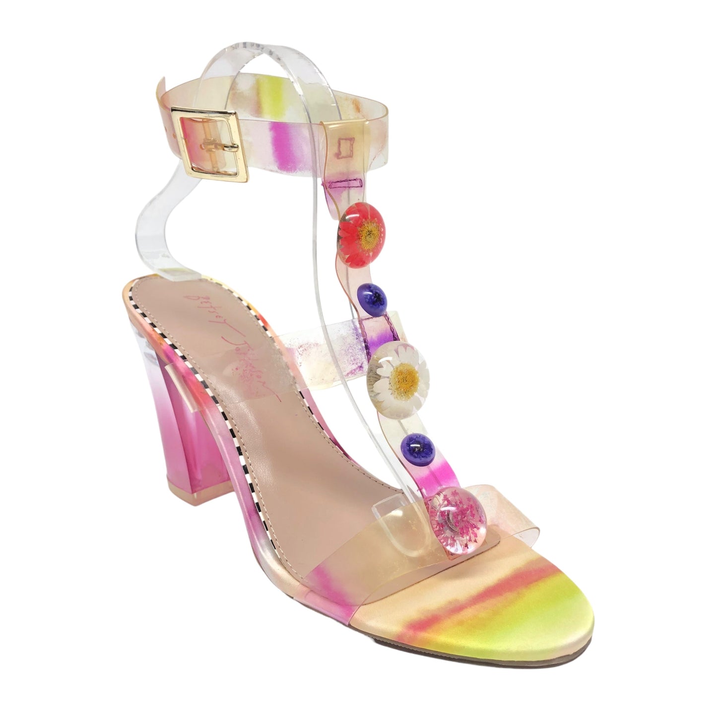 Sandals Heels Block By Betsey Johnson In Multi-colored, Size: 9