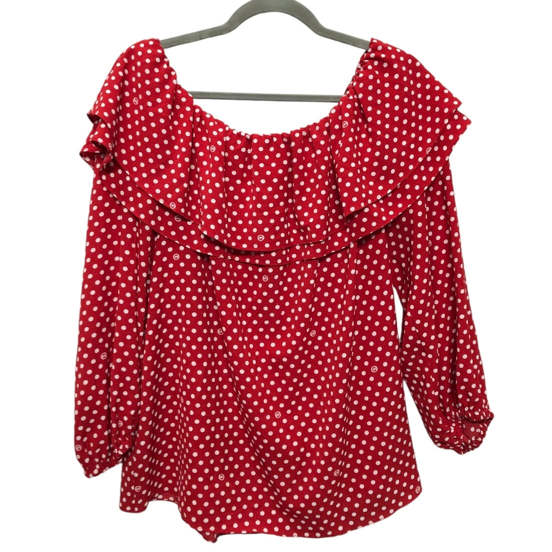 Blouse Long Sleeve By Michael By Michael Kors In Red & White, Size: 1x