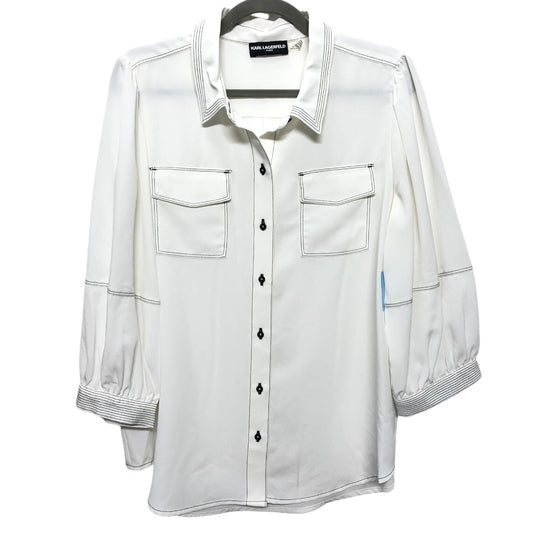 Blouse Designer By Karl Lagerfeld In White, Size: L