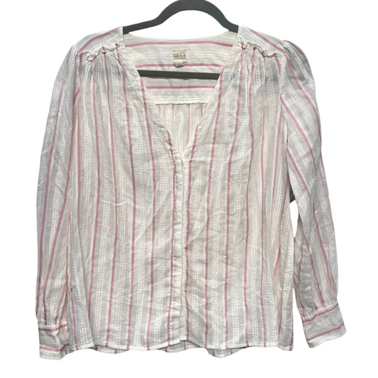 Top Long Sleeve By Rebecca Taylor In Pink & White, Size: S