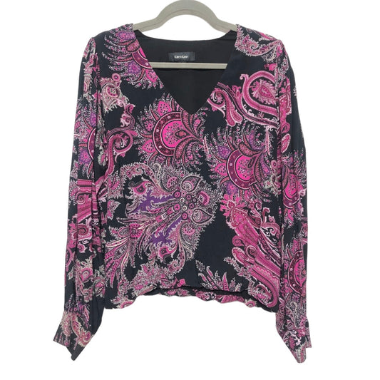 Black & Pink Blouse Long Sleeve Karen Kane, Size L