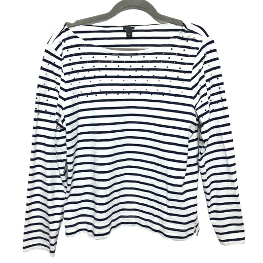 Top Long Sleeve Basic By J. Crew In Blue & White, Size: M