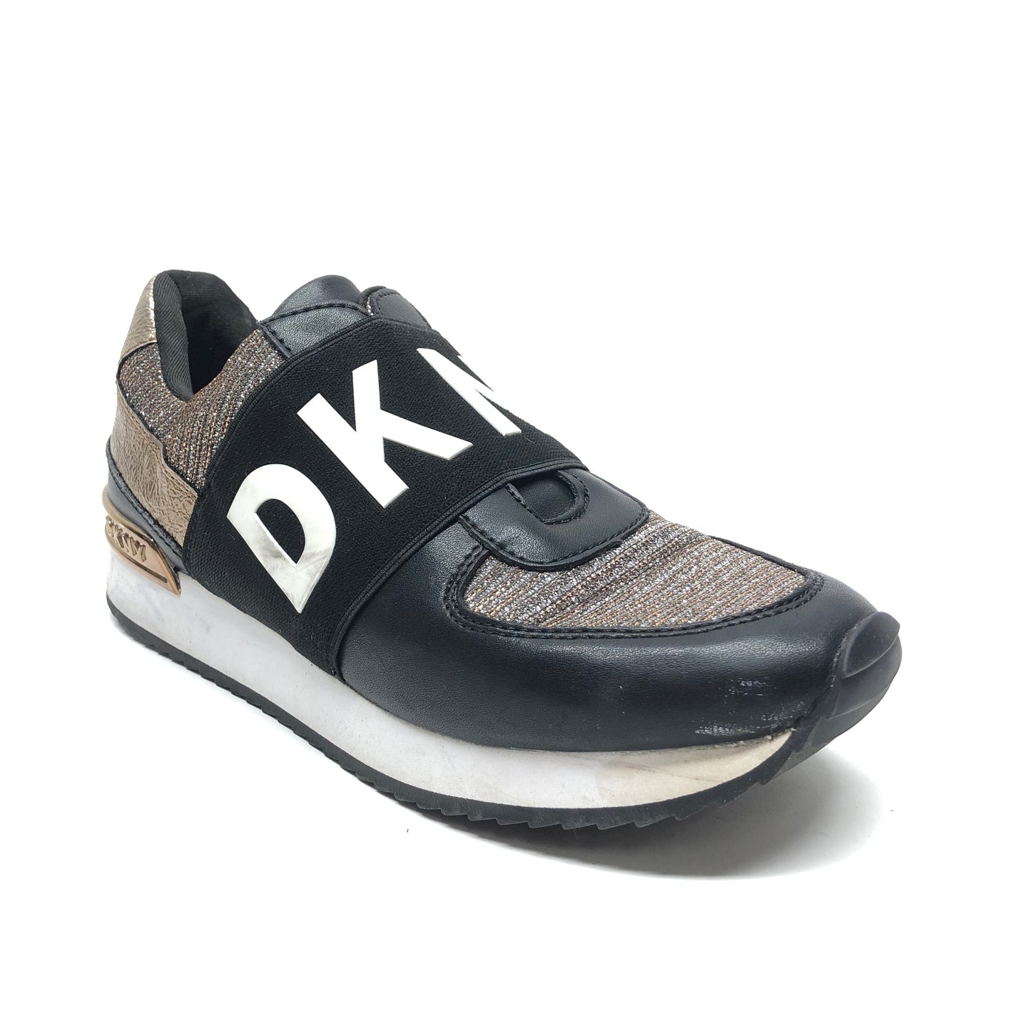 Shoes Sneakers By Dkny In Black & Gold, Size: 9