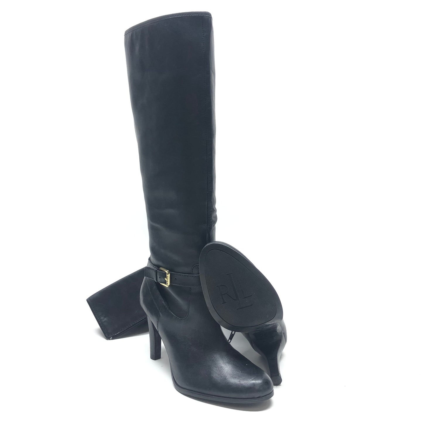 Boots Knee Heels By Lauren By Ralph Lauren In Black, Size: 7.5