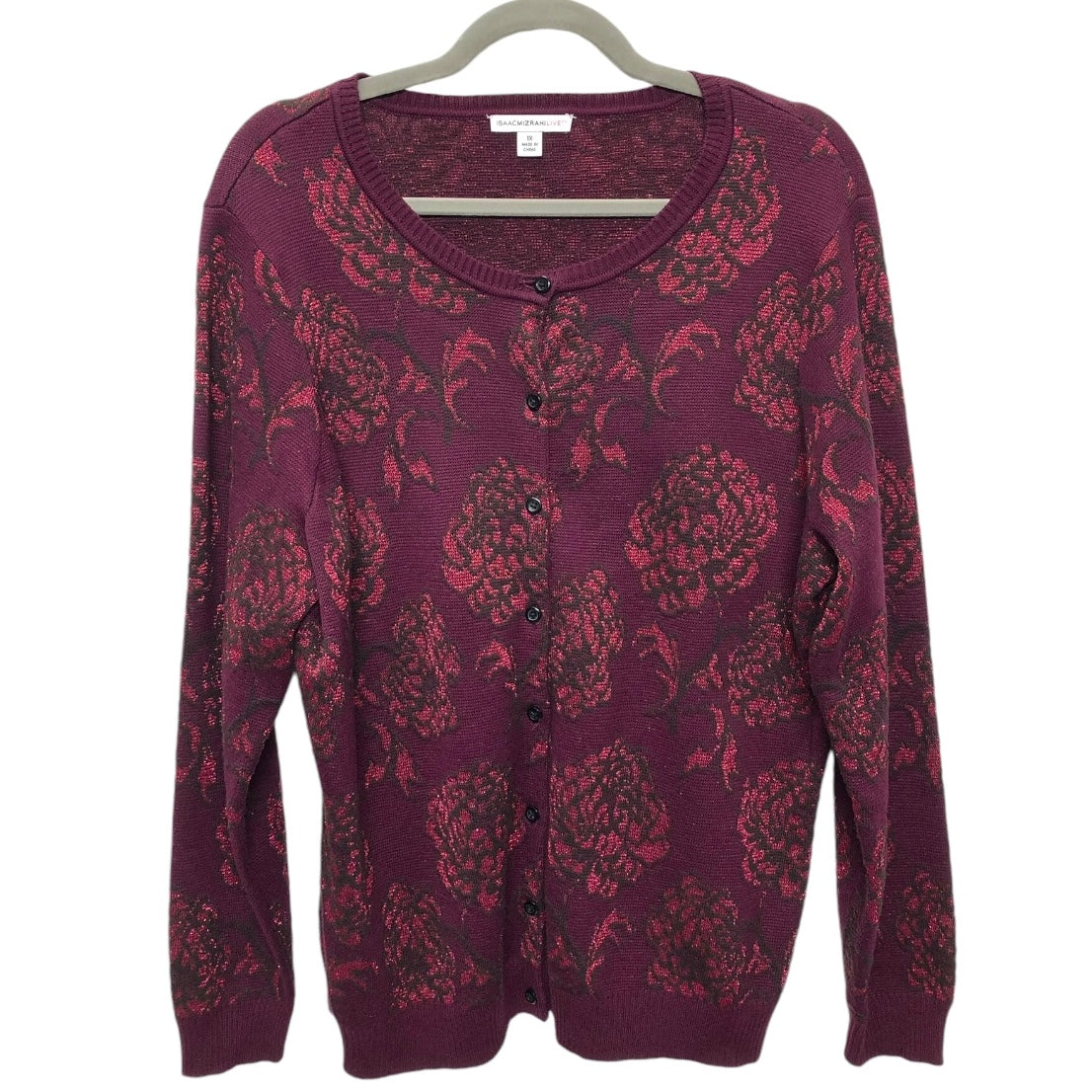 Cardigan By Isaac Mizrahi Live Qvc In Maroon, Size: 1x