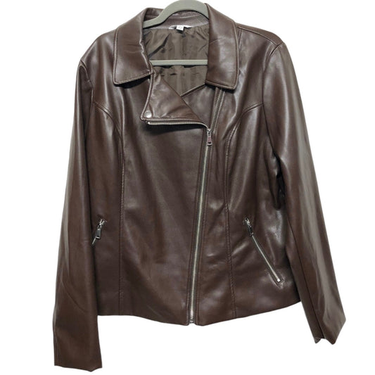 Jacket Moto By Time And Tru In Brown, Size: Xl