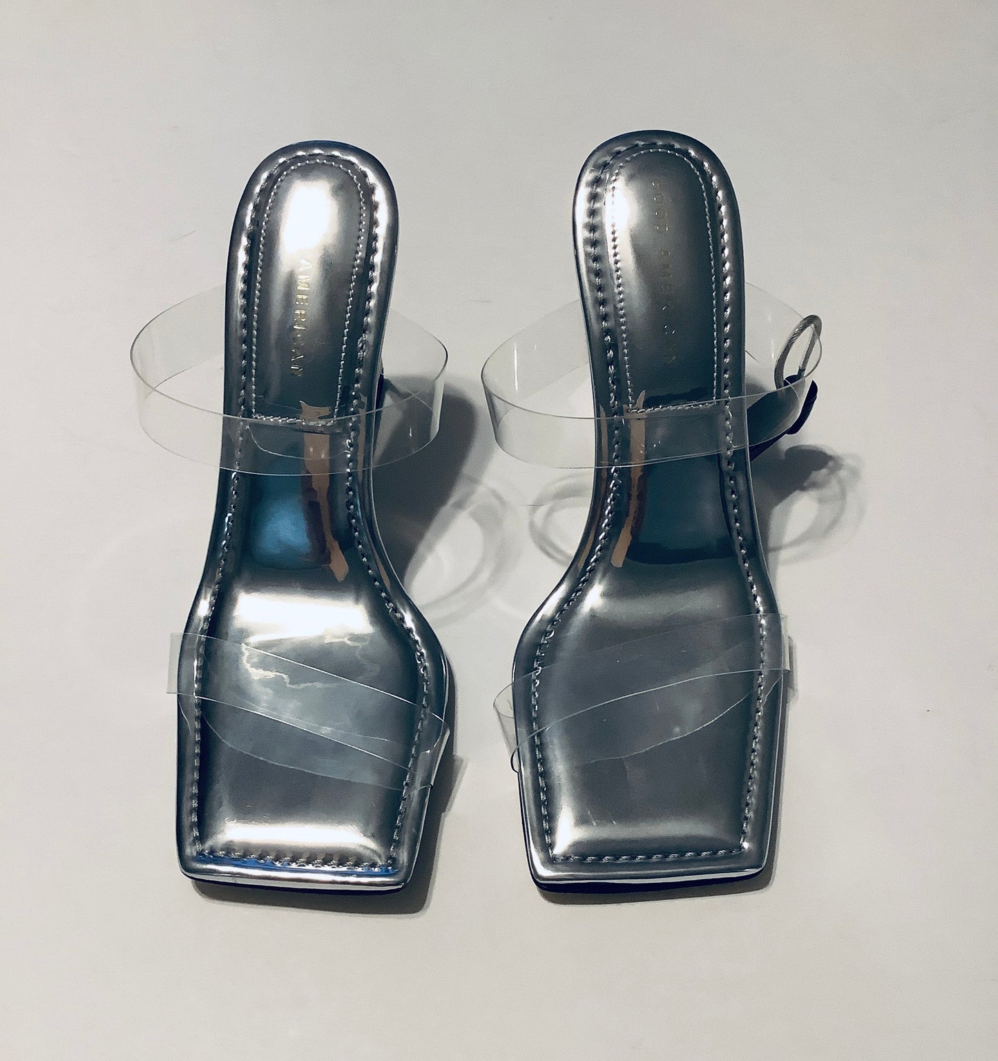 Sandals Heels Wedge By Good American In Silver, Size: 8