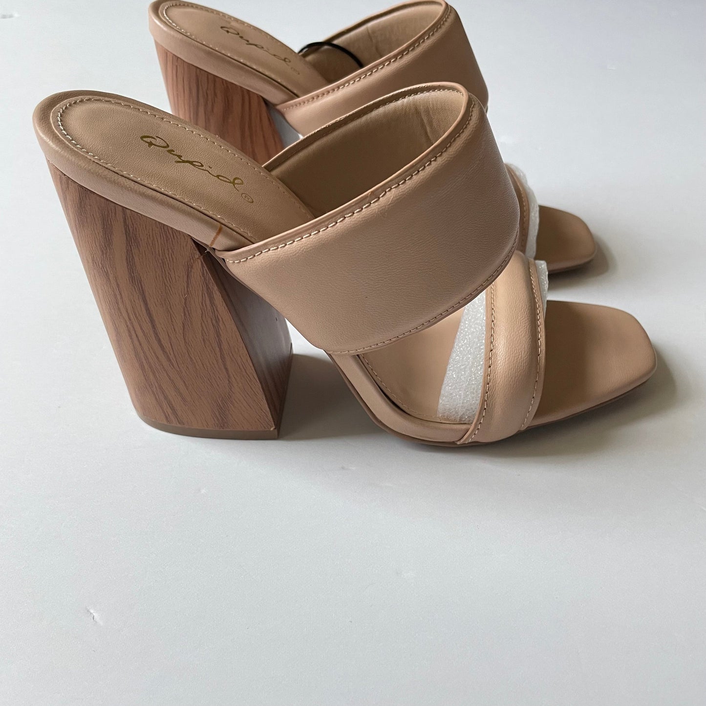 Tan Shoes Heels Block Qupid, Size 8