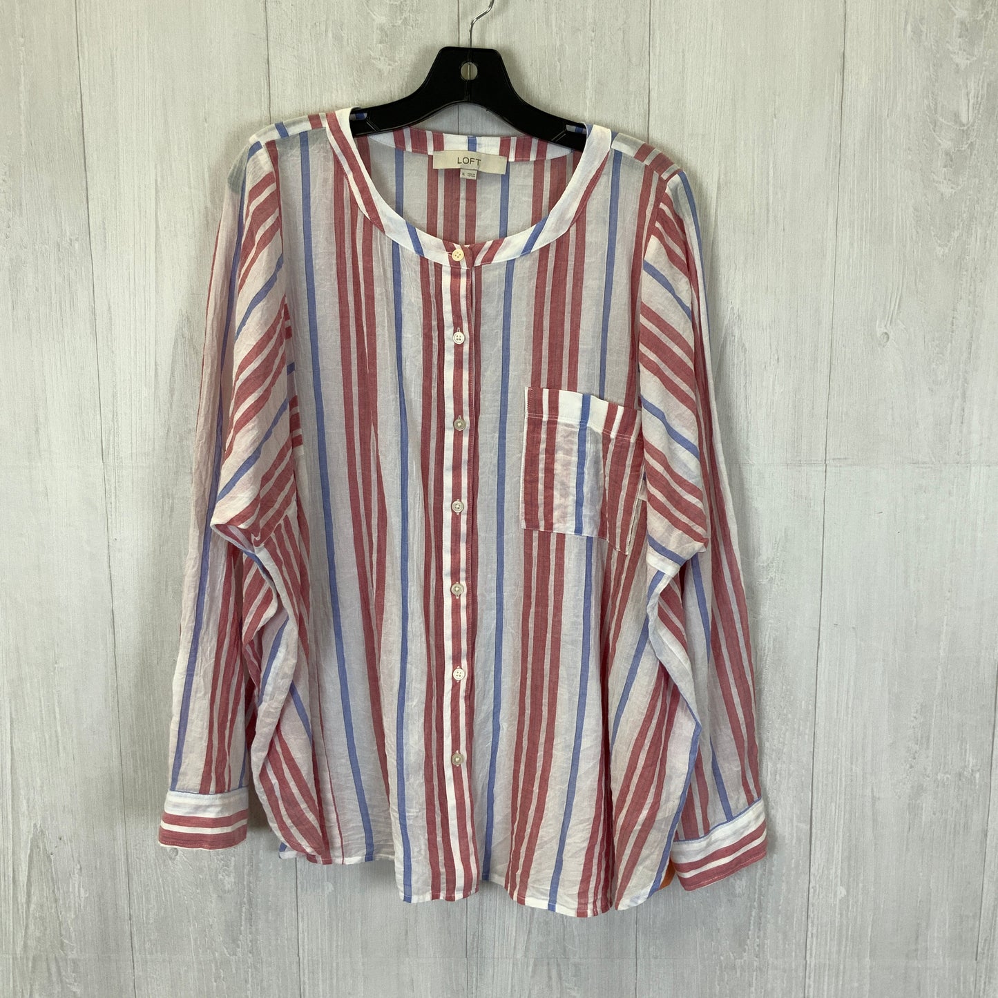 Blouse Long Sleeve By Loft In Blue & Red & White, Size: Xl