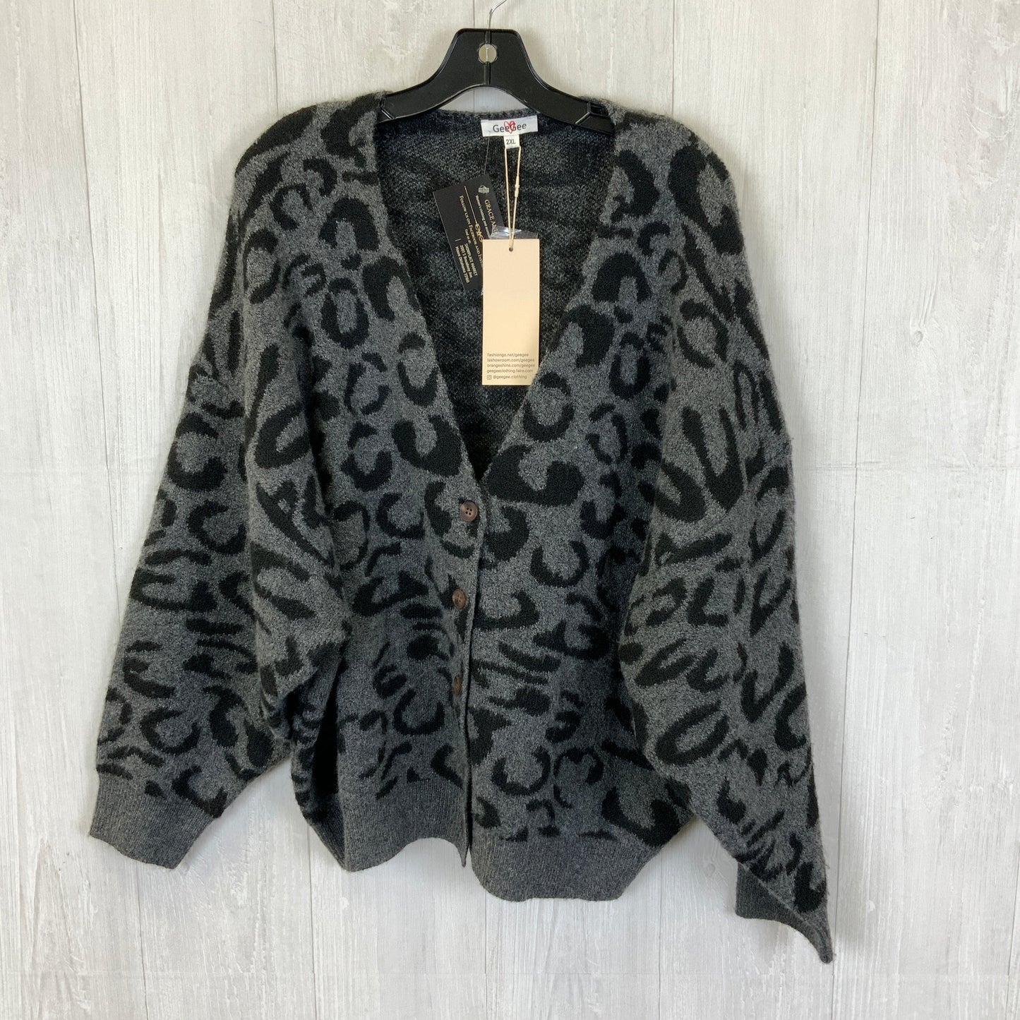 Sweater Cardigan By Clothes Mentor In Leopard Print, Size: 2x