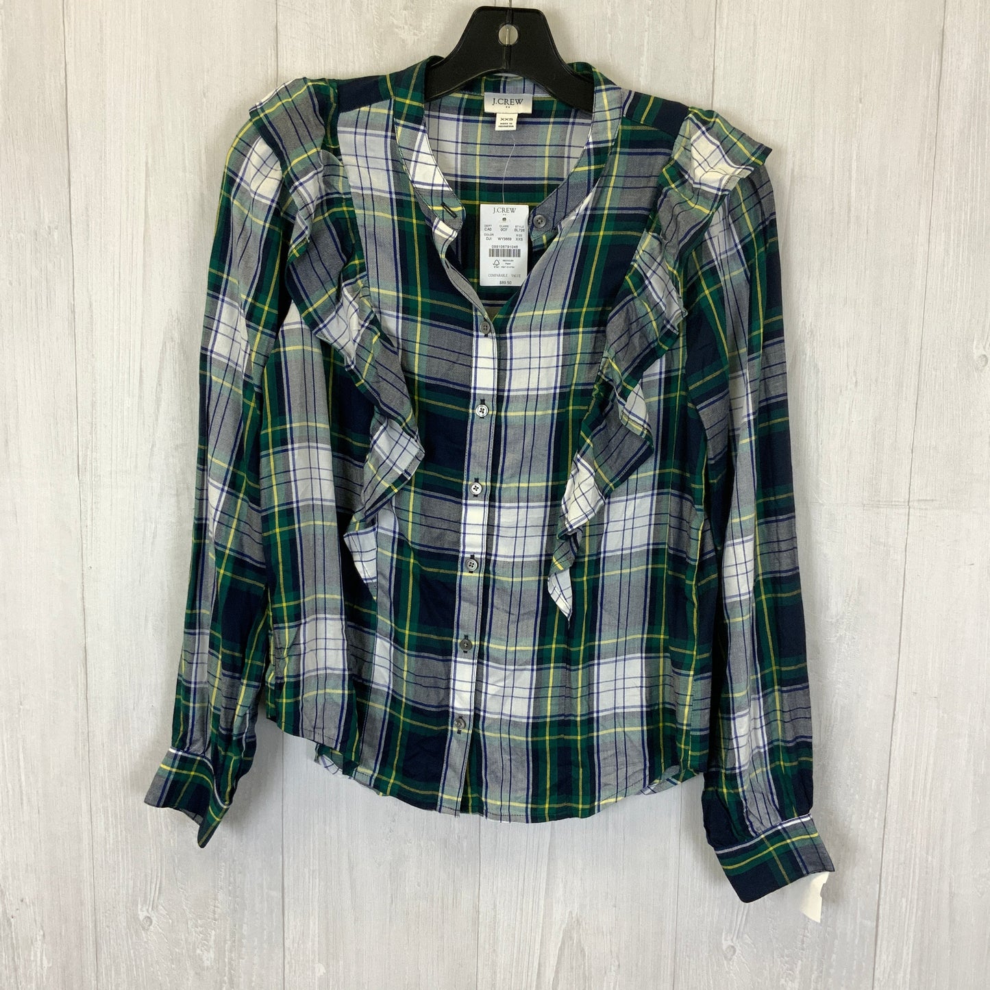 Top Long Sleeve By J. Crew In Plaid Pattern, Size: Xxs