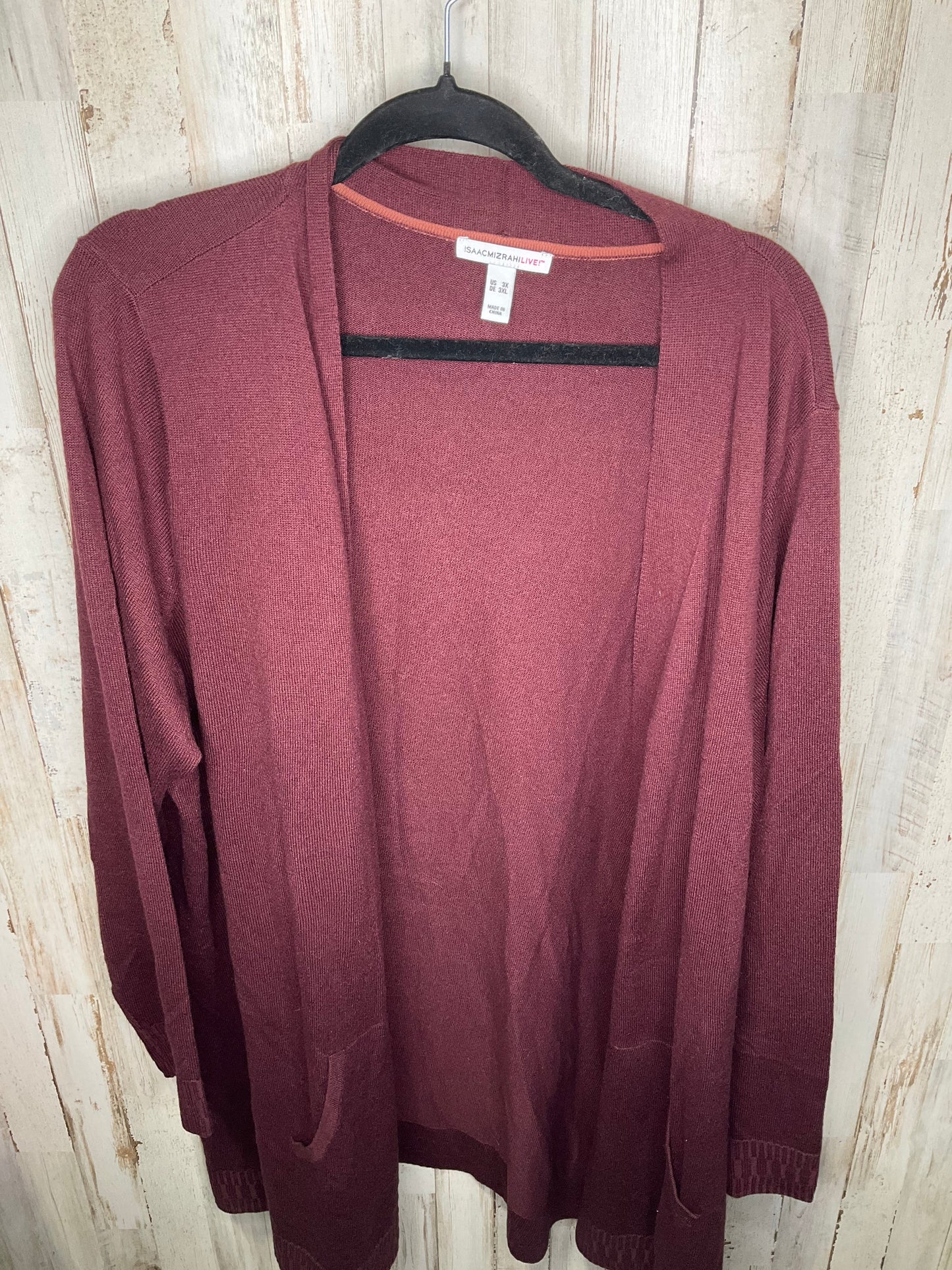 Sweater Cardigan By Isaac Mizrahi In Maroon, Size: 3x