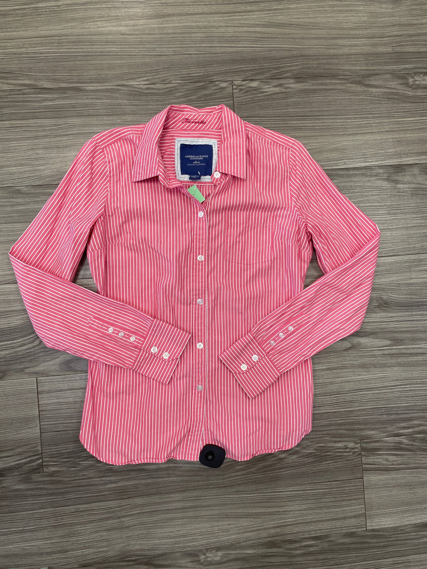 Top Long Sleeve By American Eagle In Pink & White, Size: S