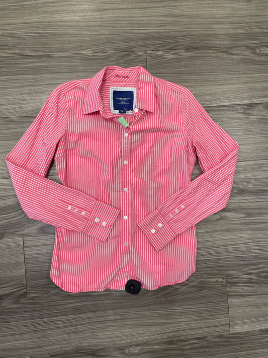 Top Long Sleeve By American Eagle In Pink & White, Size: S