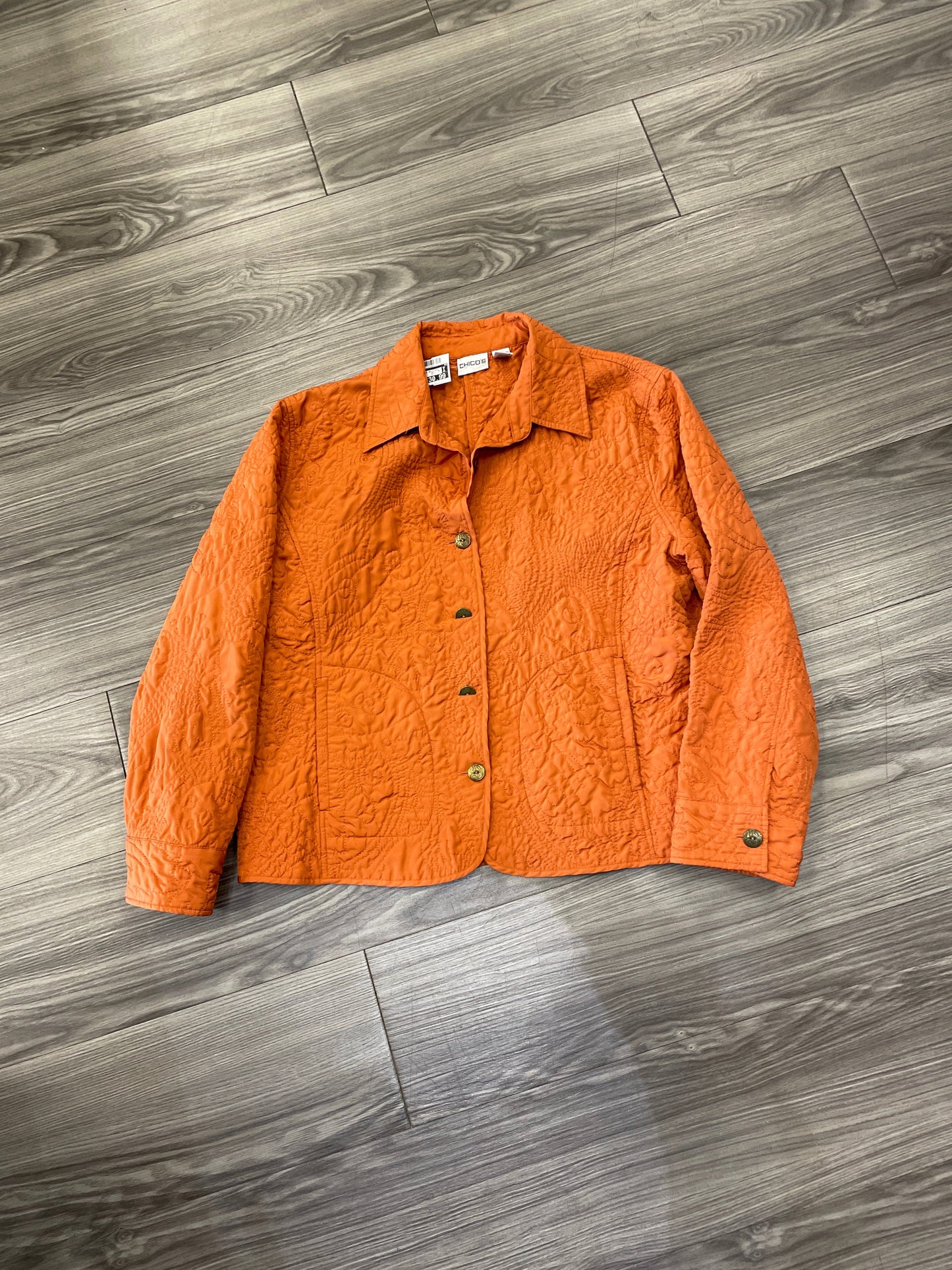 Jacket Puffer & Quilted By Chicos In Orange, Size: L