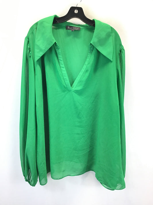 Top Long Sleeve By Eloquii In Green, Size: 28