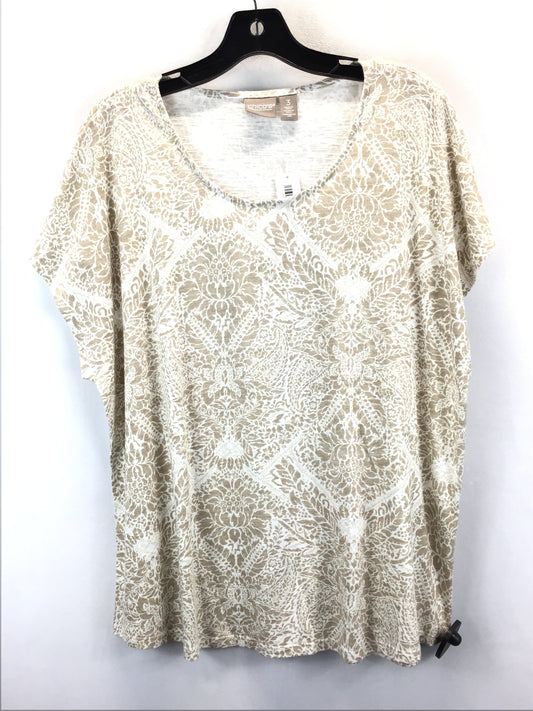 Tan & White Top Short Sleeve Basic Chicos, Size 3