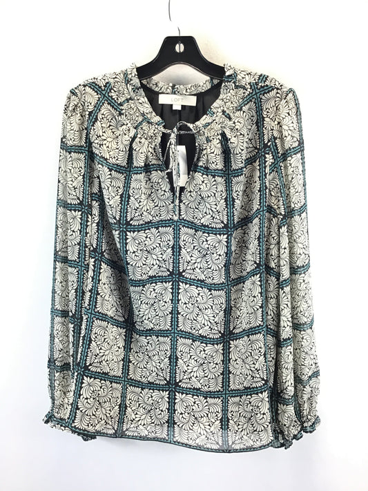 Blouse Long Sleeve By Loft In Blue & Cream, Size: Xl