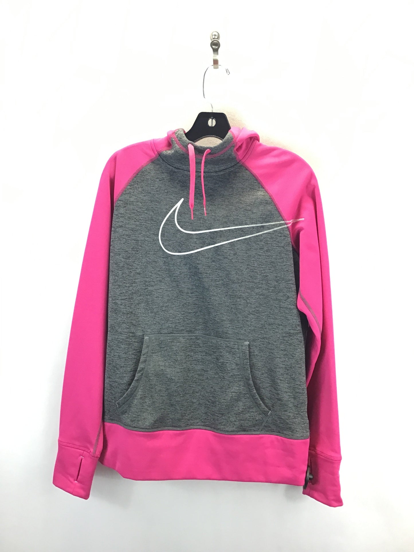 Athletic Sweatshirt Hoodie By Nike Apparel In Grey & Pink, Size: L