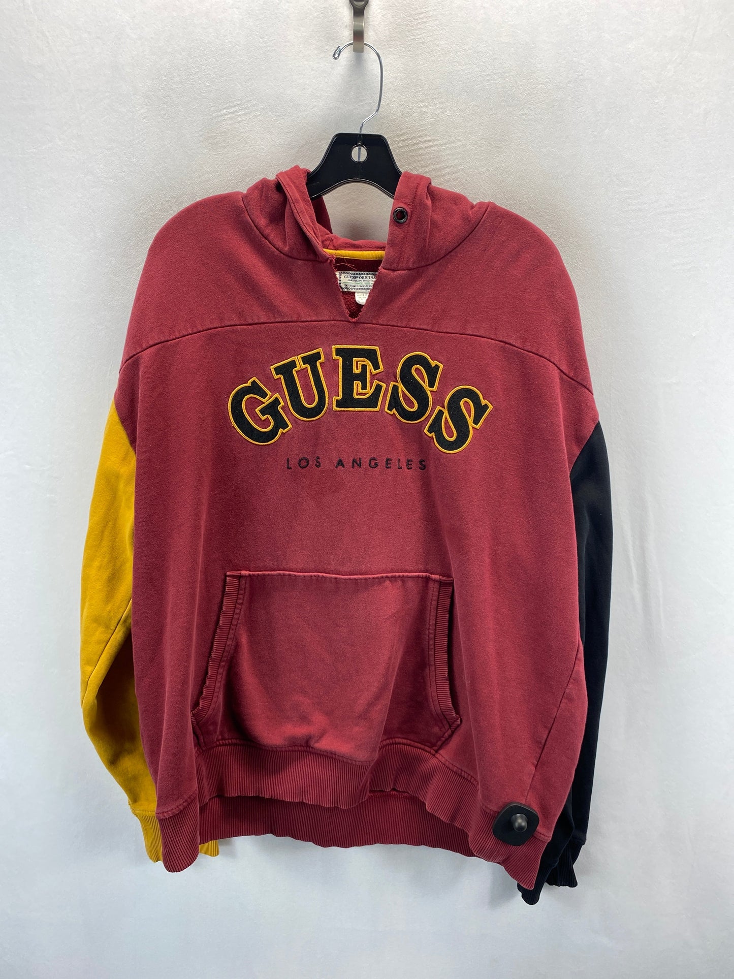 Sweatshirt Hoodie By Guess In Red & Yellow, Size: L