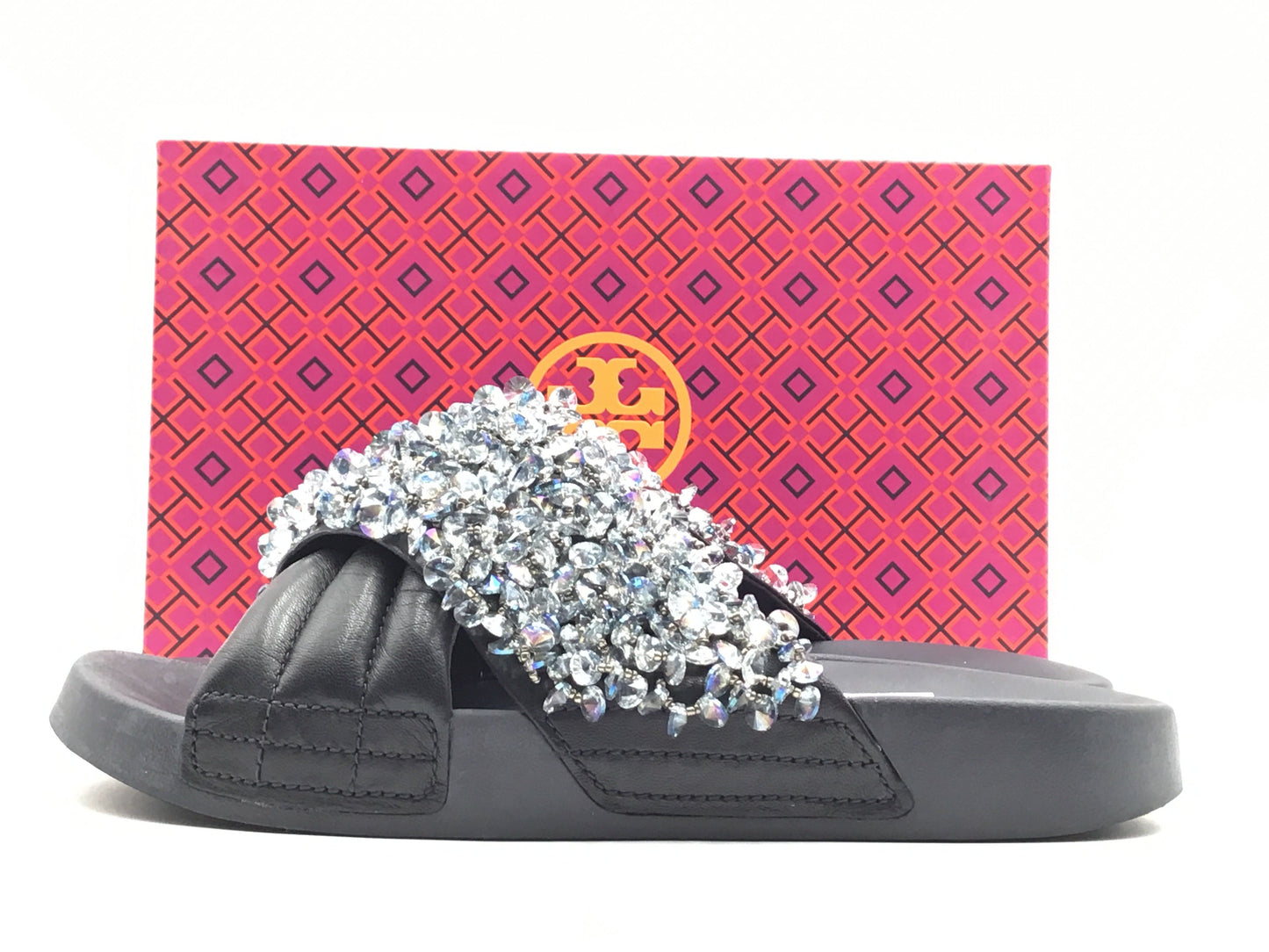 Sandals Flip Flops By Tory Burch In Black & Silver, Size: 11