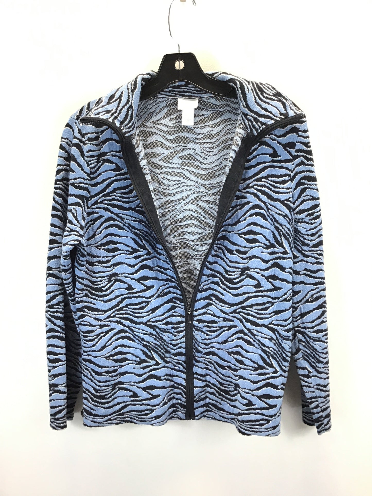 Sweater Cardigan By Chicos In Black & Blue, Size: 2