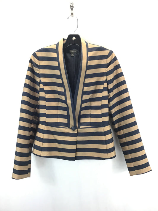 Blazer Designer By Ann Taylor In Blue & Tan, Size: 4