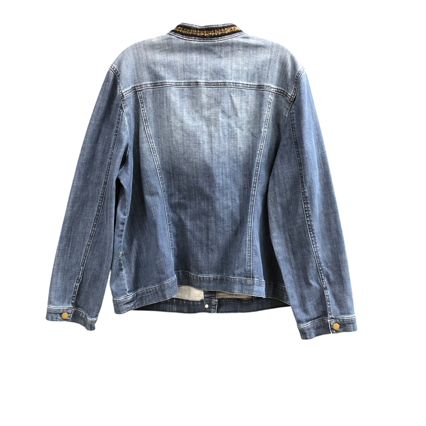 Jacket Denim By Chicos In Blue Denim, Size: Xl