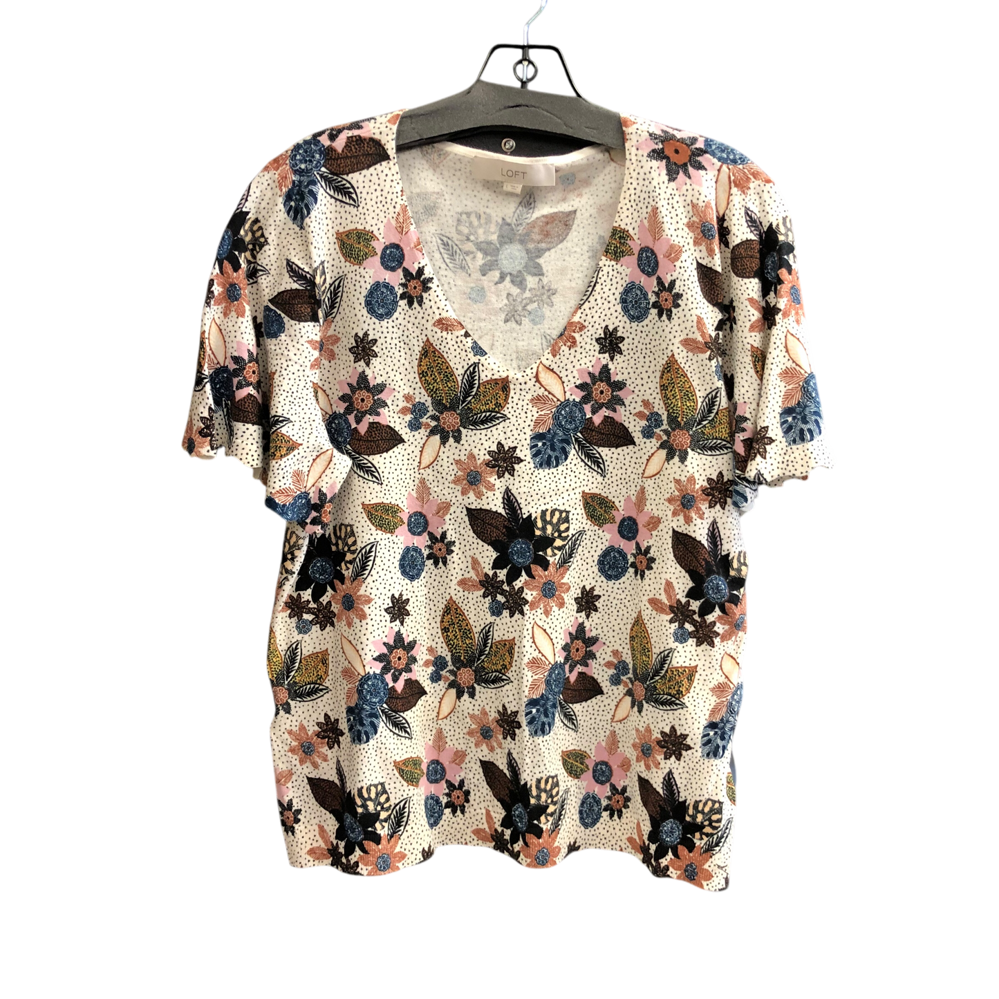 Top Short Sleeve By Loft In Floral Print, Size: L