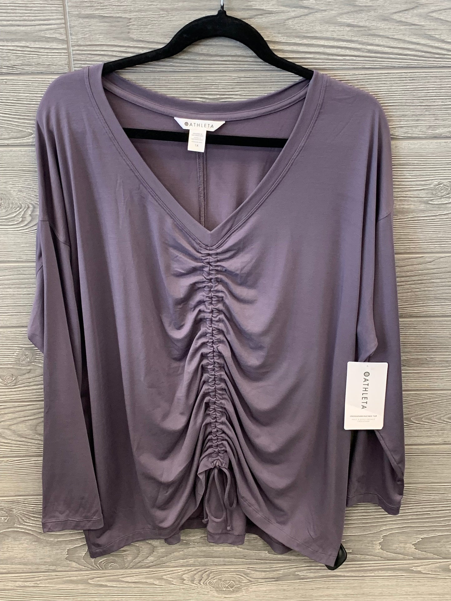 Purple Athletic Top Long Sleeve Crewneck Athleta, Size 1x