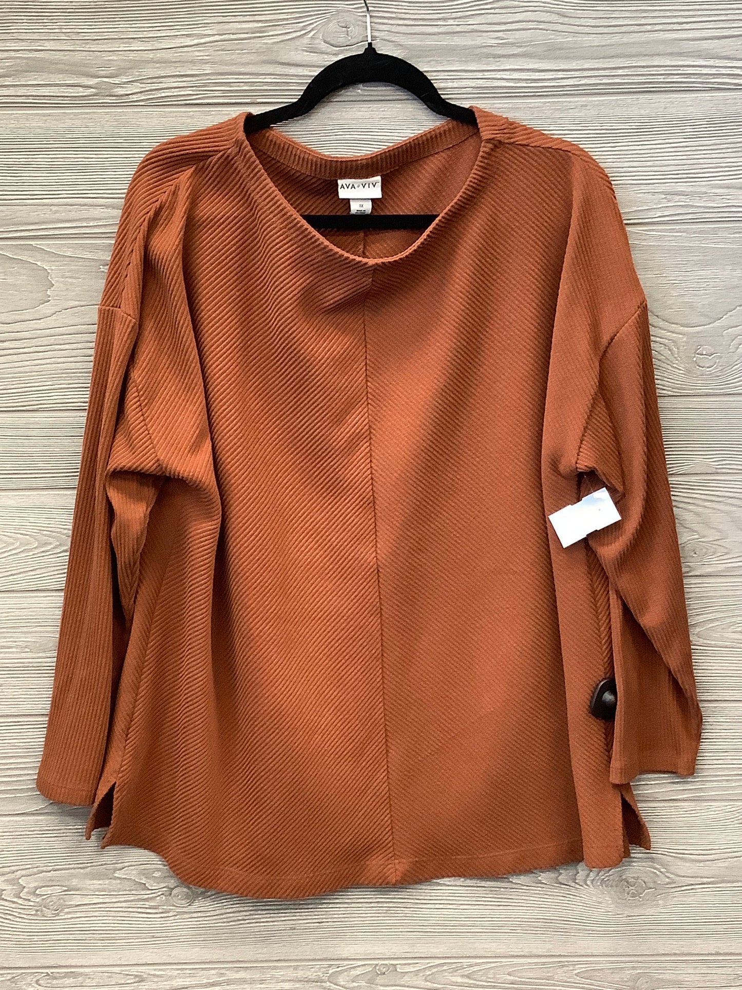 Top Long Sleeve By Ava & Viv In Brown, Size: 1x