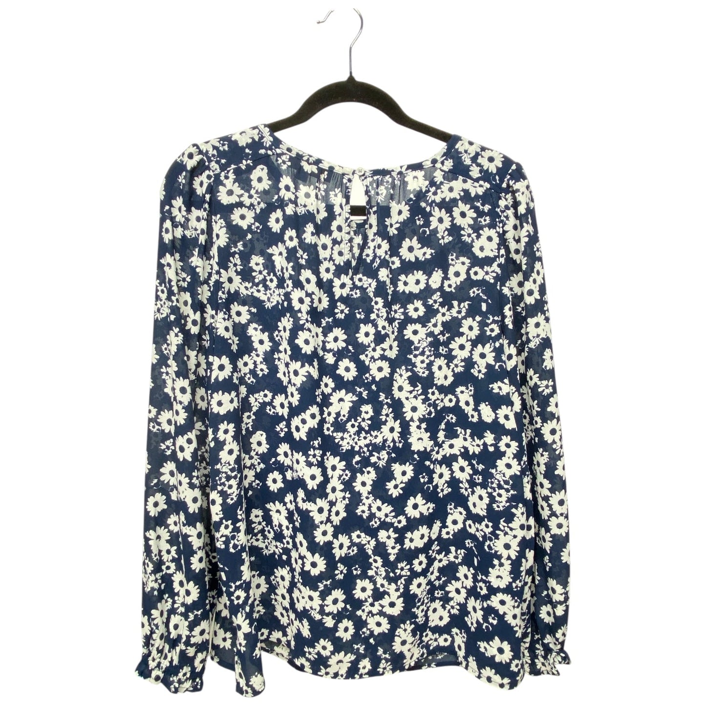 Blouse Long Sleeve By Loft In Blue & White, Size: M