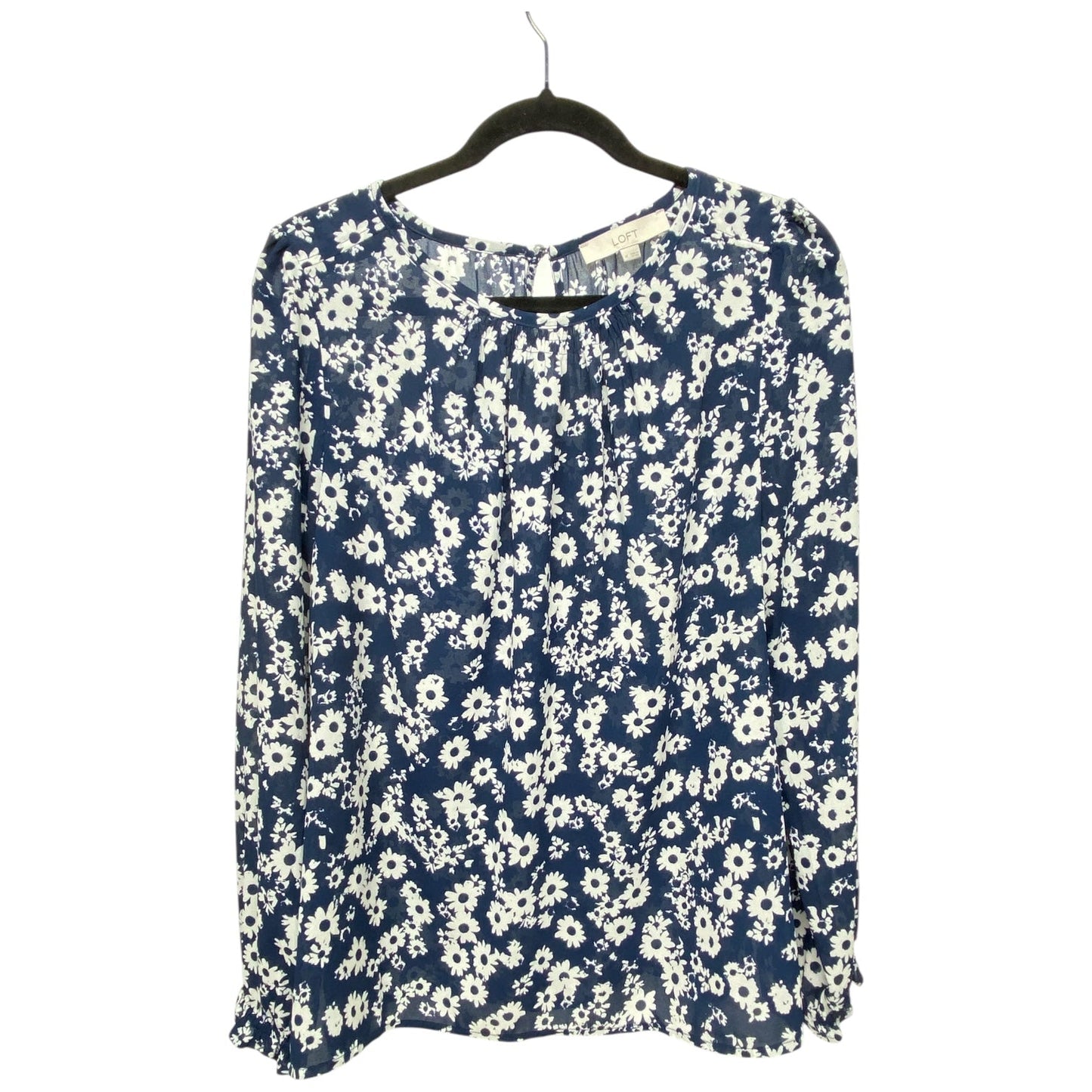 Blouse Long Sleeve By Loft In Blue & White, Size: M