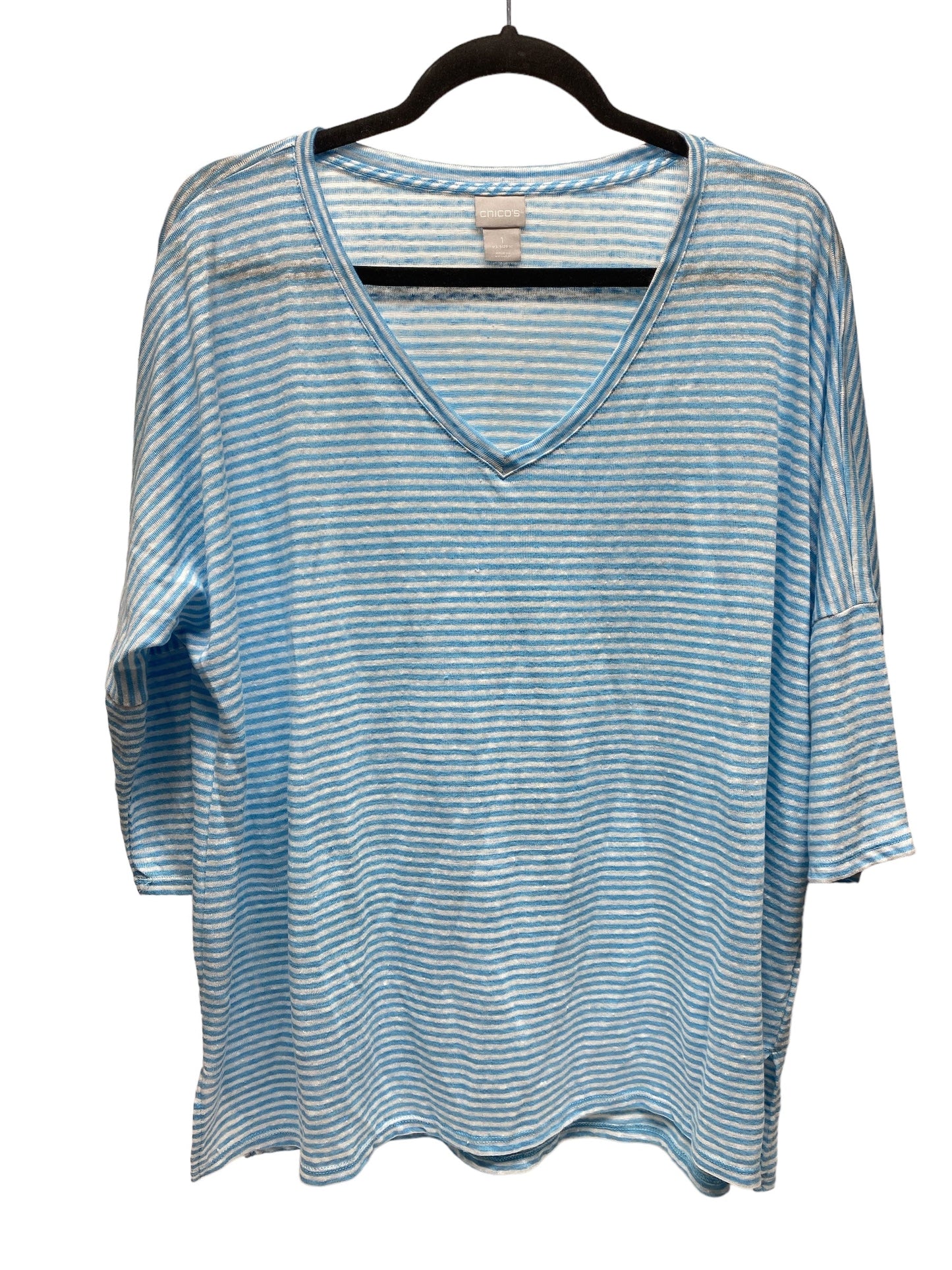 Top 3/4 Sleeve By Chicos In Striped Pattern, Size: M