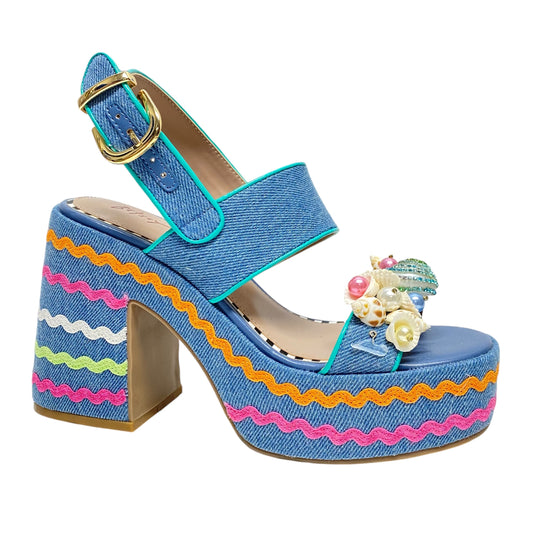 Sandals Heels Block By Betsey Johnson In Multi-colored, Size: 6