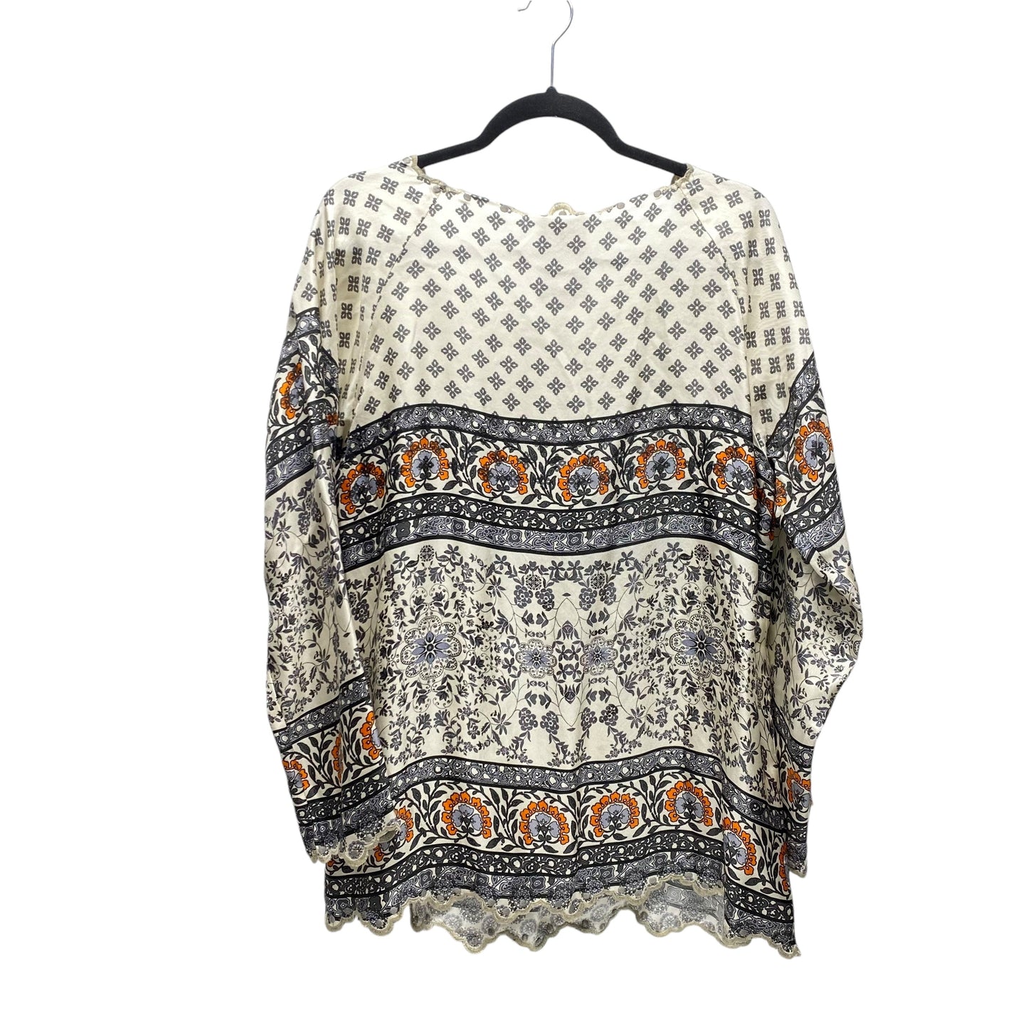 Top Long Sleeve Designer By Johnny Was In Cream & Grey, Size: M