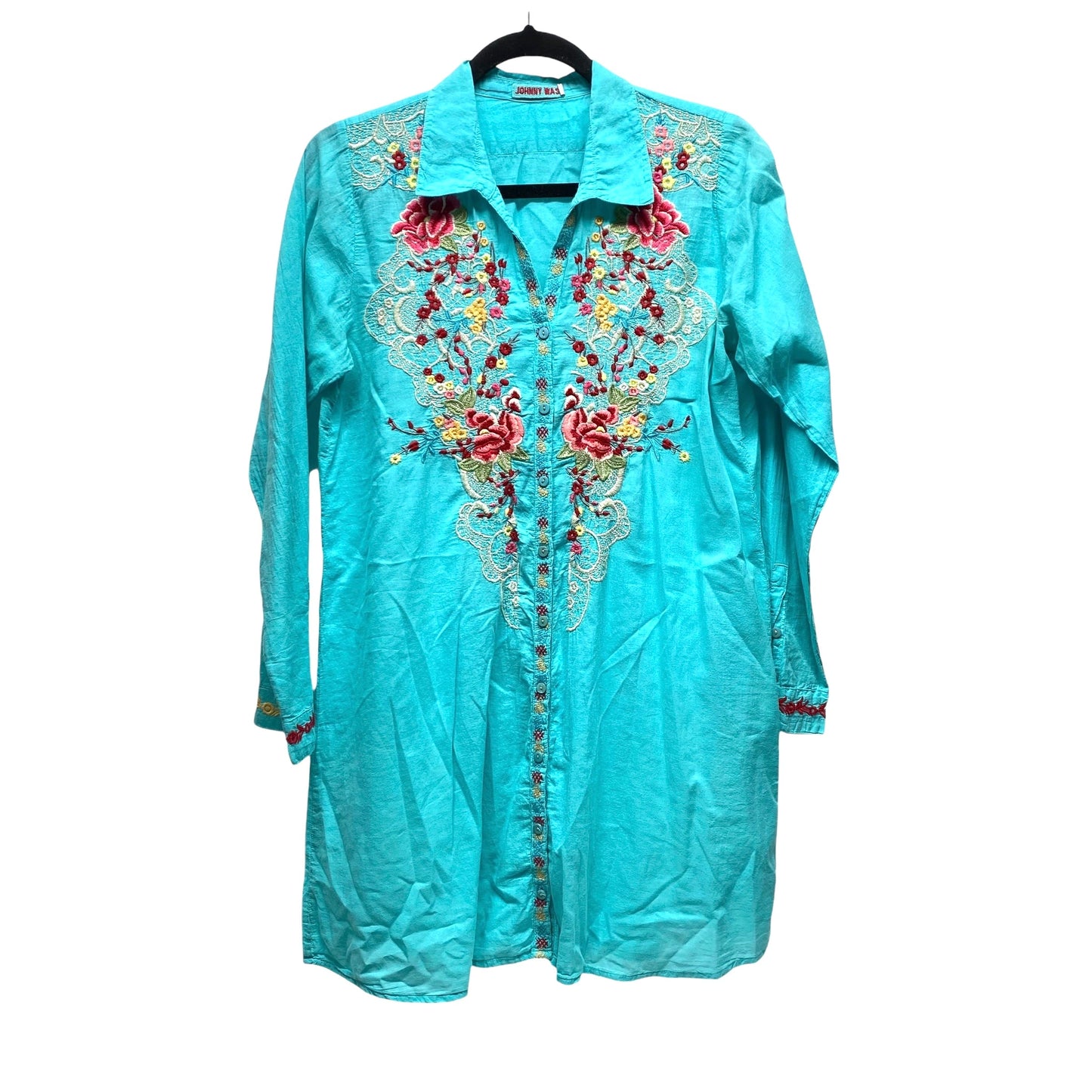 Top Long Sleeve Designer By Johnny Was In Aqua, Size: S