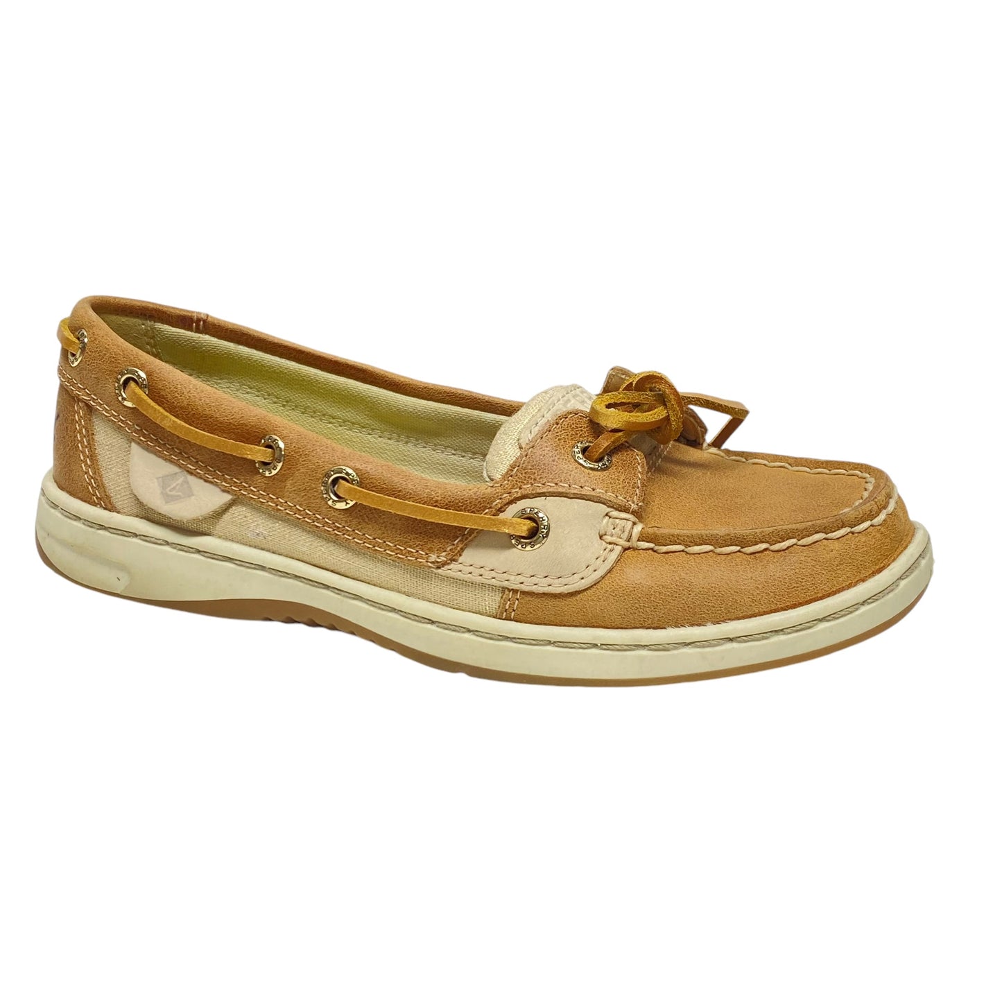 Shoes Flats By Sperry In Tan & White, Size: 5