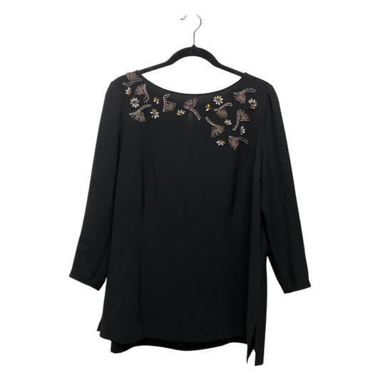 Top Long Sleeve Designer By Lafayette 148 In Black & Silver, Size: 12